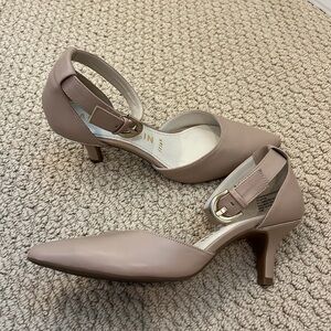 Nude Ankle Strap Kitten Heels